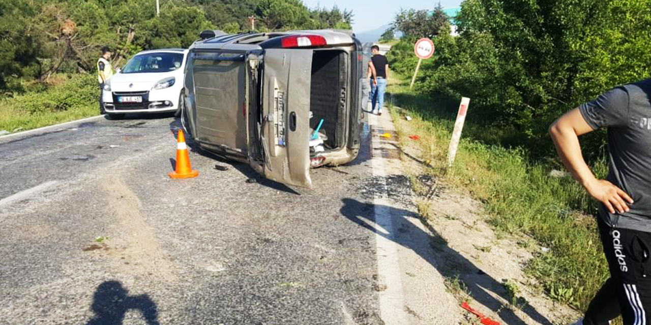 Hafif ticari araç takla attı