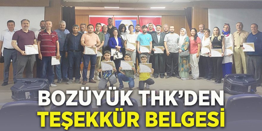 Bozüyük THK'den Teşekkür Belgesi