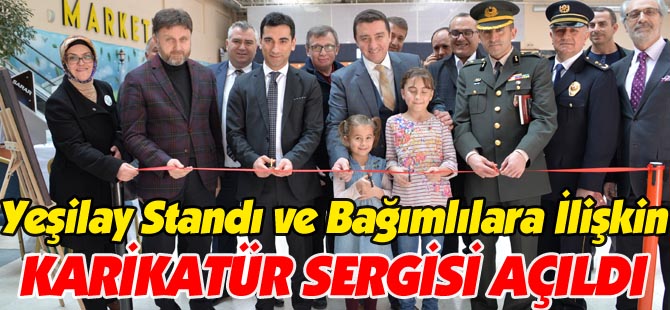 YEŞİLAY STANDI VE BAĞIMLILARA İLİŞKİN KARİKATÜR SERGİSİ AÇILDI