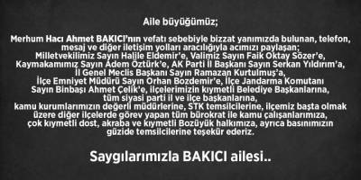 Bakıcı Ailesi/Teşekkür İlanı