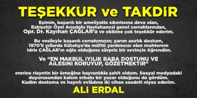 TEŞEKKÜR ve TAKDİR/Ali ERDAL
