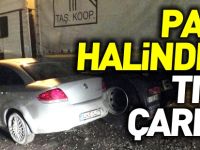 OTOMOBİL PARK HALİNDEKİ TIRA ÇARPTI 2 YARALI